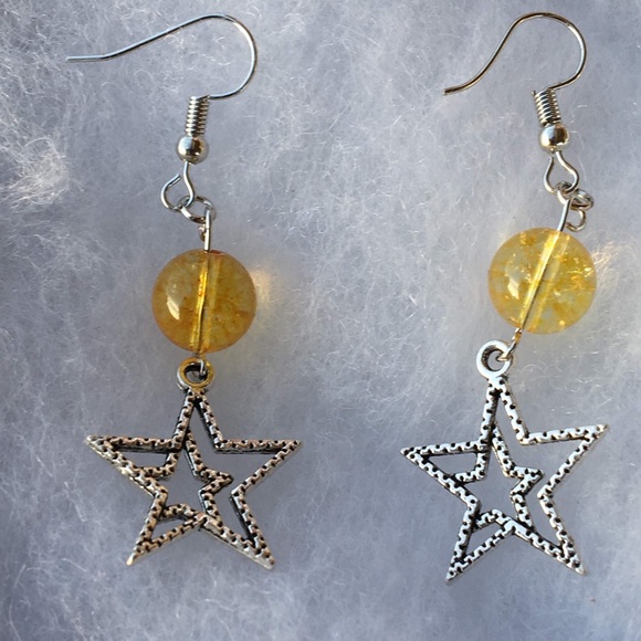 Yellow Citrine Star Dangle Earrings - Picture 2 of 8